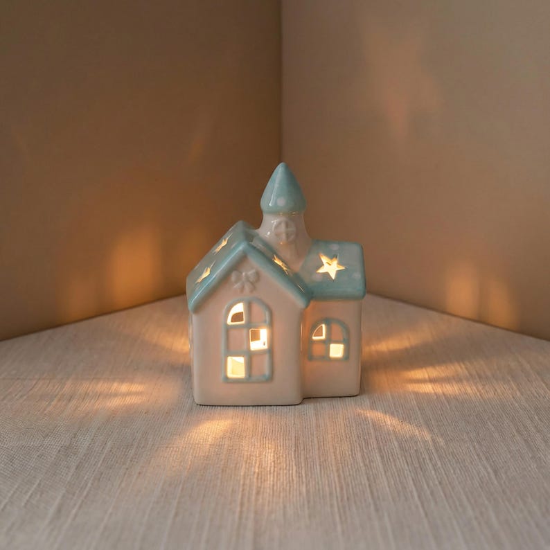 Keramik Kirche Nachtlicht, LED Schreibtischlampe, Christian Home Decor, Schlafzimmer Tischlicht