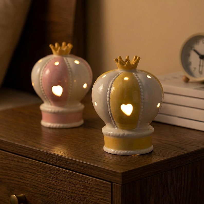 Mädchen Keramik Heißluftballon Nachtlicht mit Herz-Cut-Out, LED, 11 cm breit, 14,2 cm hoch