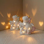Handgefertigte Keramik Einhorn-Herz-Nachtlicht, LED Nachttischlampe für Mädchen, Rosa und Blau