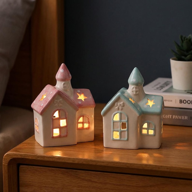 Keramik Kirche Nachtlicht, LED Schreibtischlampe, Christian Home Decor, Schlafzimmer Tischlicht