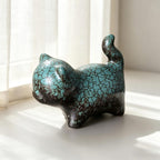 Handgefertigte Keramik Katze Tee Haustier Figur - Ofenglasierte Kätzchen, Schreibtisch Dekoration, 6,5 cm