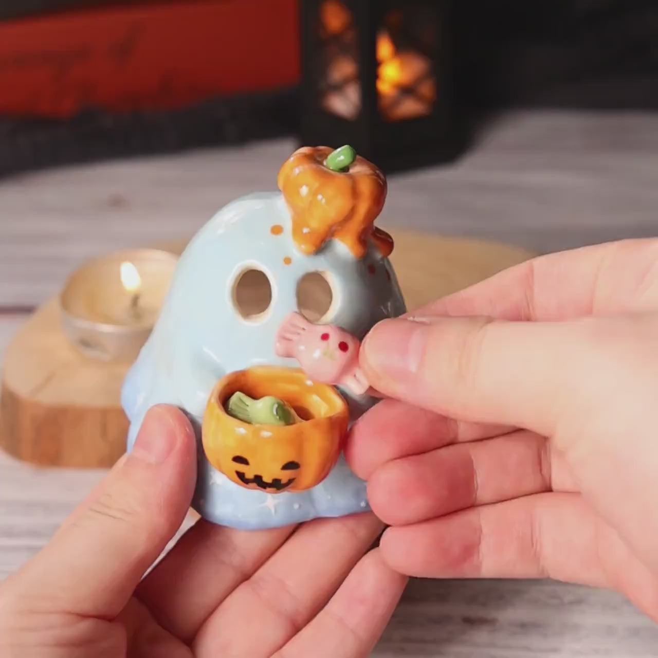 Niedliche Halloween Geist Kerzenhalter Handgemachte Keramik Kürbis Candy Korb Spooky Tisch Dekoration